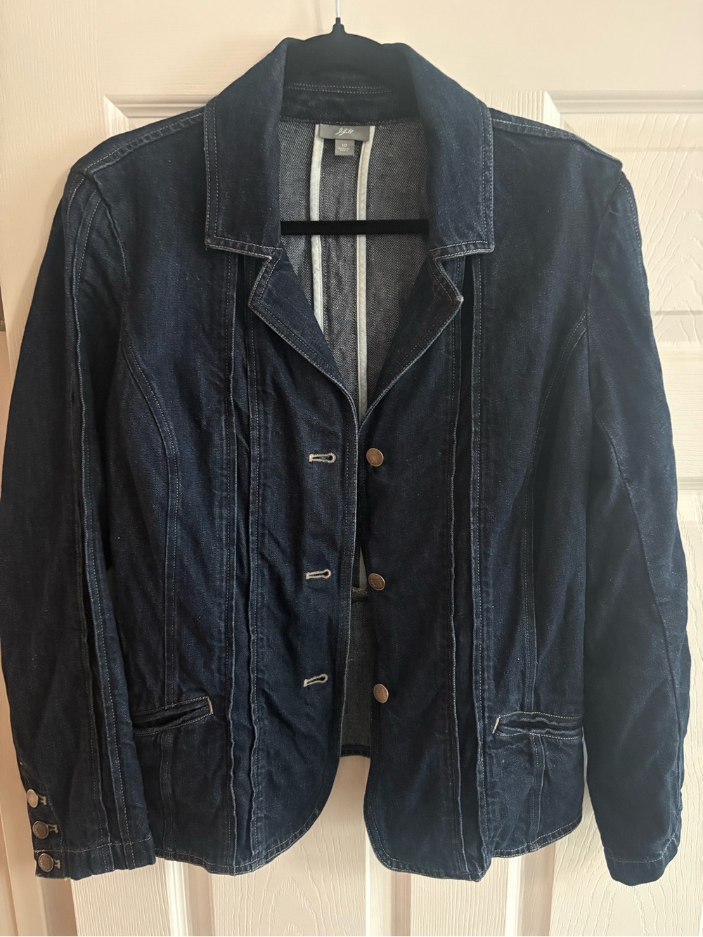 J. Jill denim jacket blazer cotton linen buttons pockets size 10